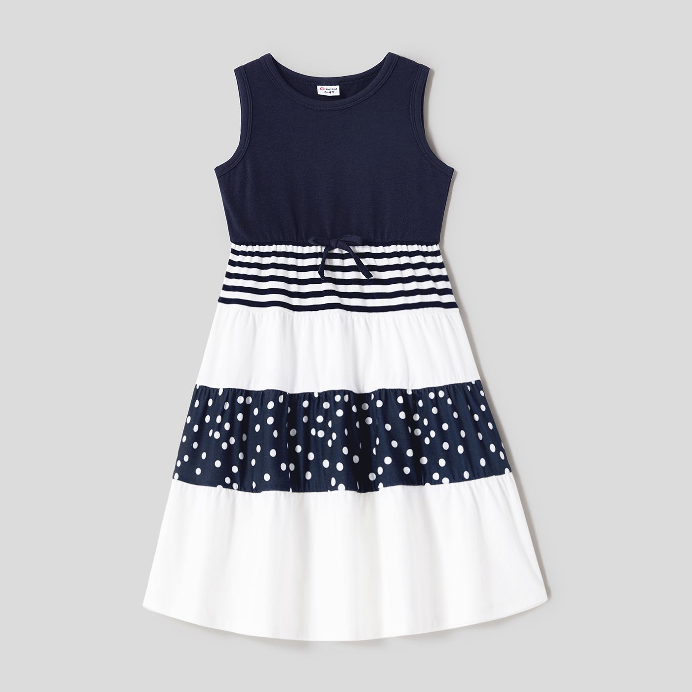 Family Matching Cotton Colorblock Striped Short-sleeve Tee And Spliced Tank Dresses Sets