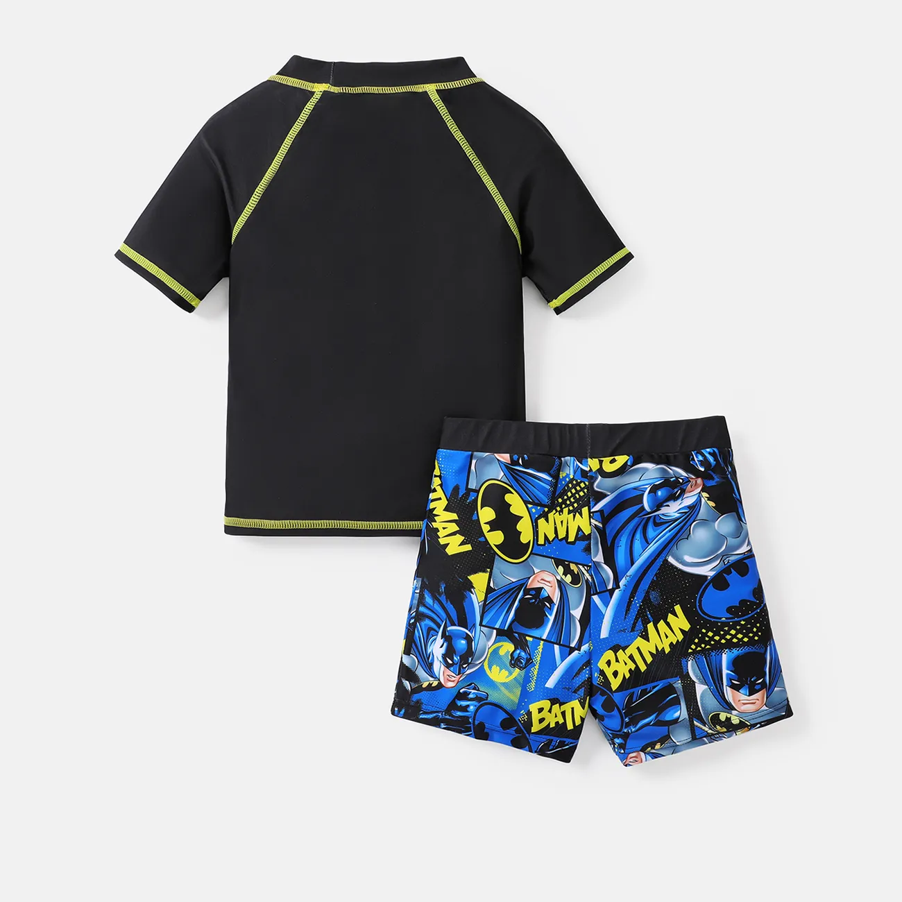 traje de baño de la liga de la justicia para niños pequeños de 2 piezas con top de manga corta y bañadores Negro big image 1