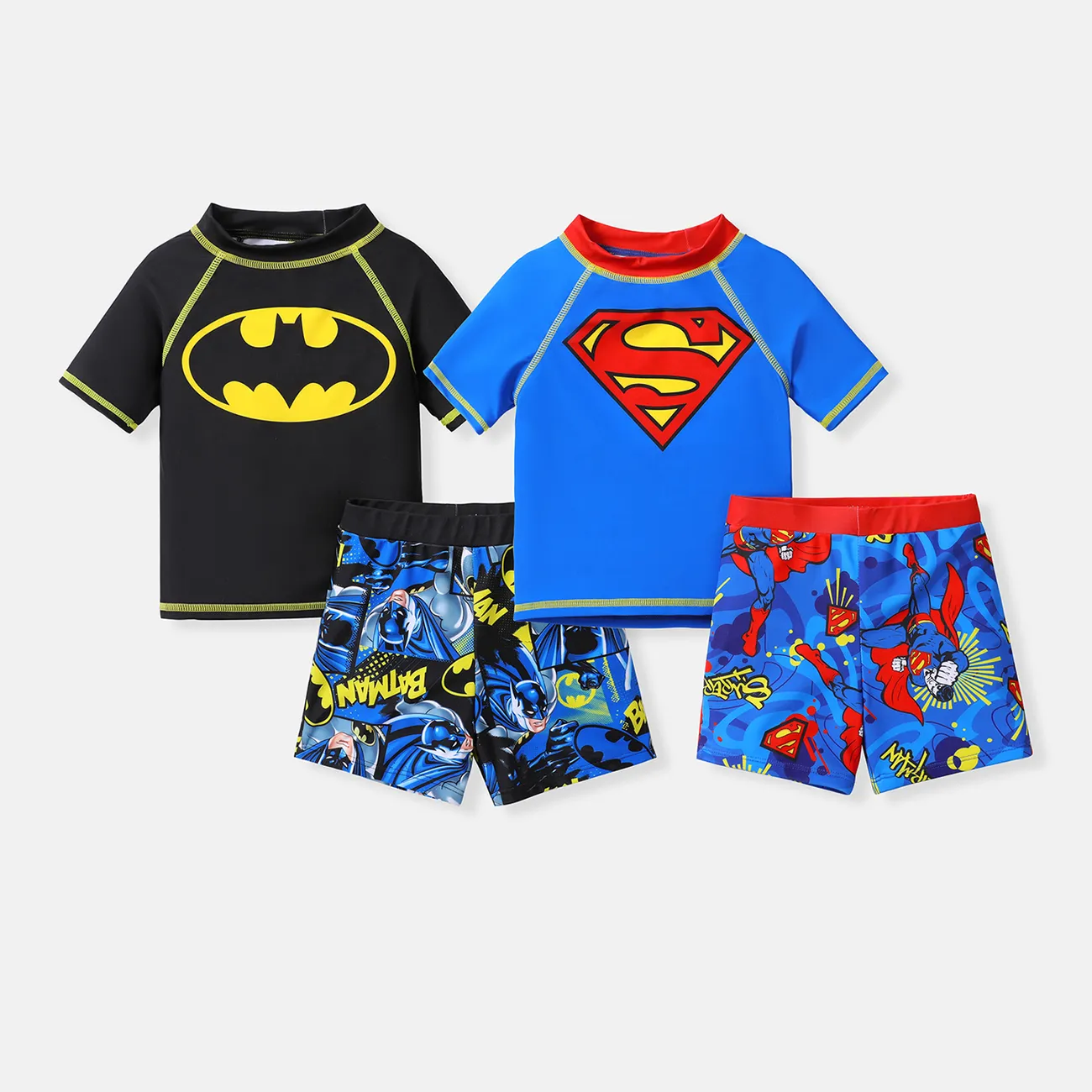 بدلة سباحة للأولاد الصغار من Justice league من قطعتين بأكمام قصيرة ولباس جذوع أسود big image 1