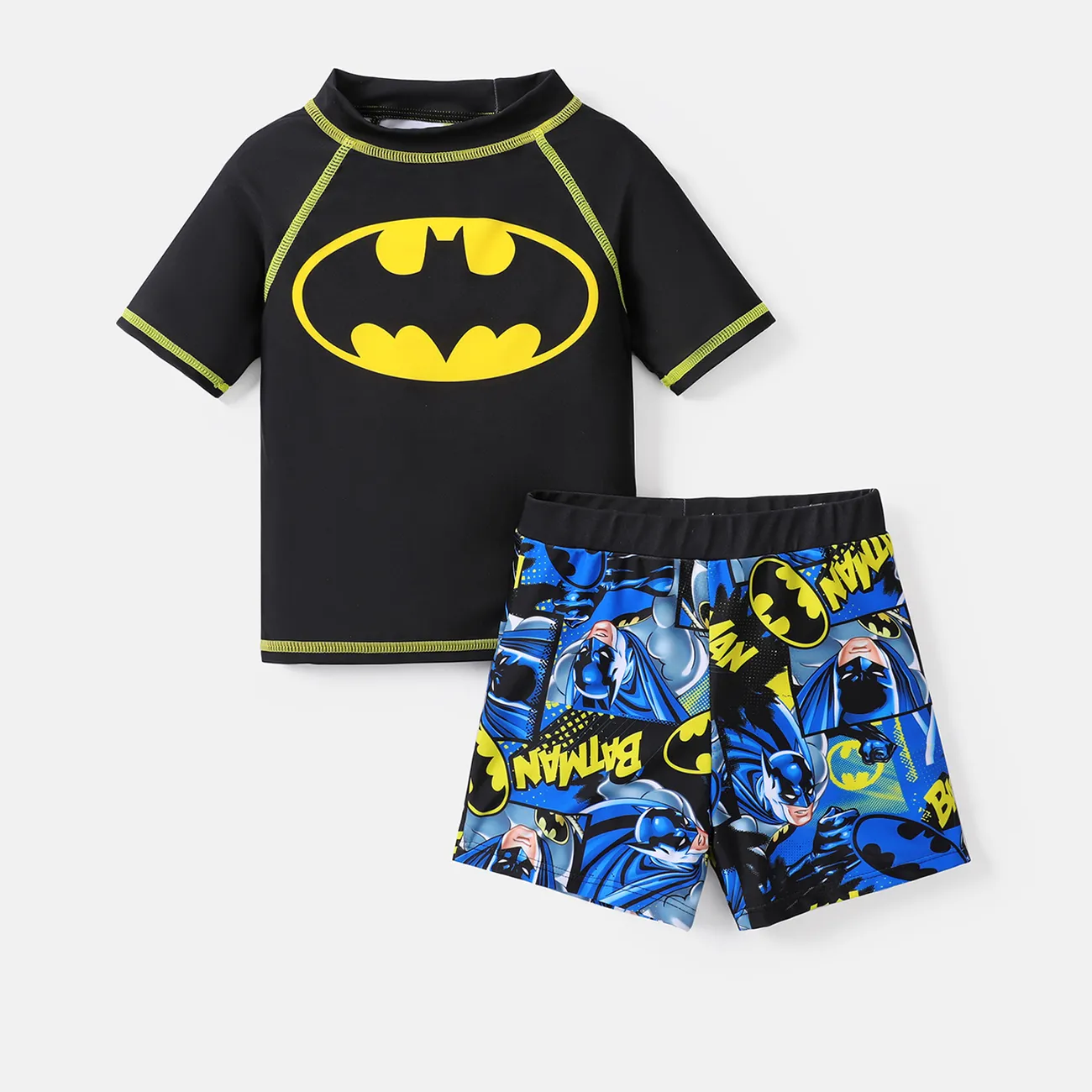بدلة سباحة للأولاد الصغار من Justice league من قطعتين بأكمام قصيرة ولباس جذوع أسود big image 1