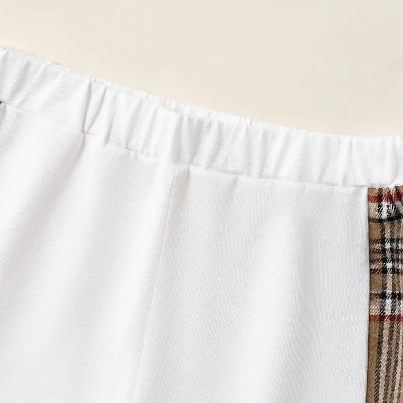 2pcs Toddler Boy Bear Embroidered Cotton Short-sleeve Tee and Plaid Splice Shorts Set White big image 1