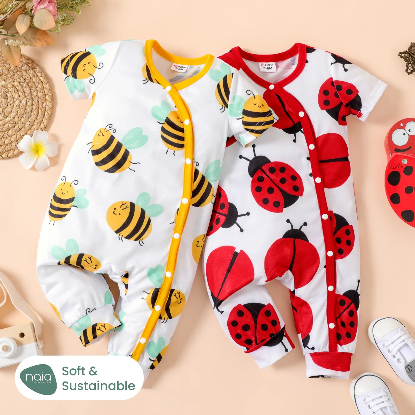Naia™ Baby Girl Allover Bee/Ladybird Print Short-sleeve Jumpsuit  image 2