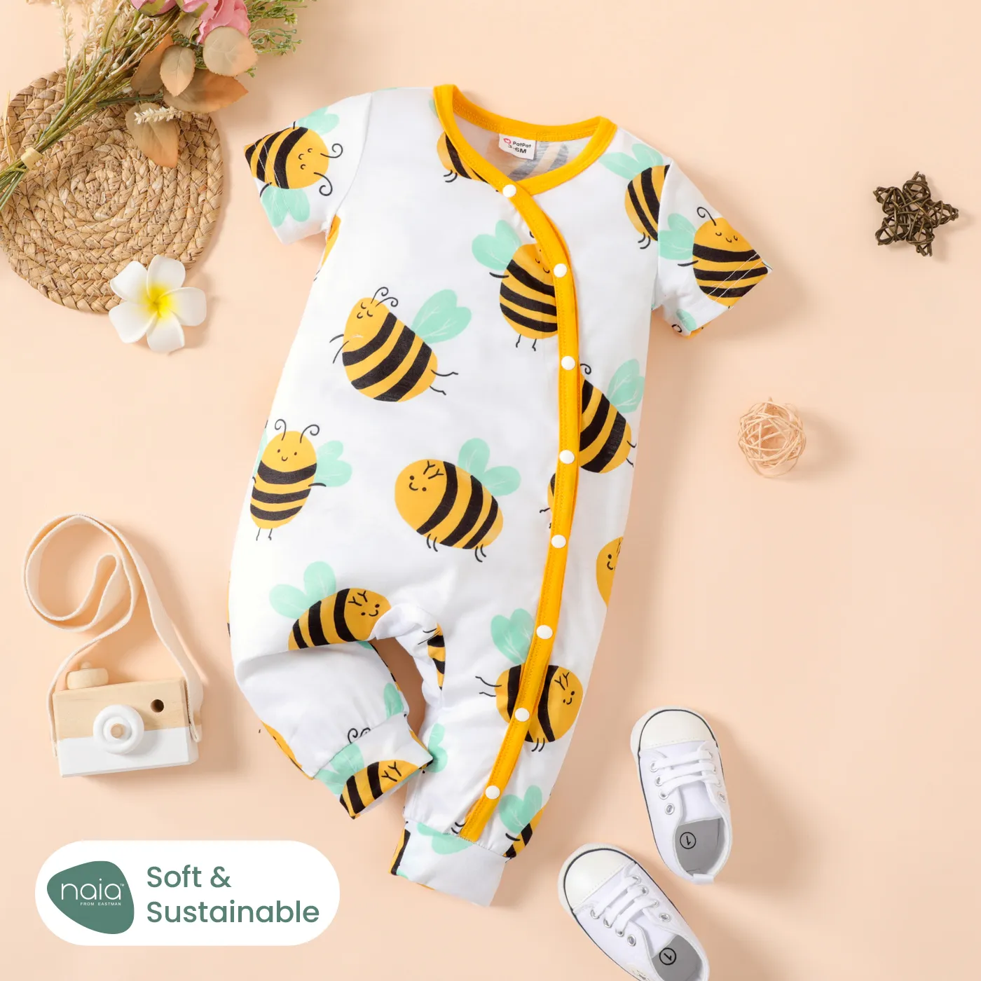 Naiaâ¢ Baby Girl Allover Bee/Ladybird Print Short-sleeve Jumpsuit