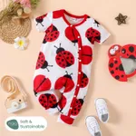 Naia™ Baby Girl Allover Bee/Ladybird Print Short-sleeve Jumpsuit Red-2