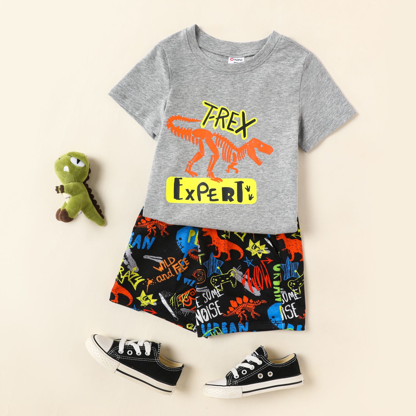 

2pcs Toddler Boy Naia Dinosaur Print Short-sleeve Cotton Tee and Allover Shorts Set