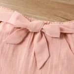 2Pcs Toddler Girl Cotton Cold Shoulder Ruffled Cotton Tank Top and Belted Shorts Set  image 3