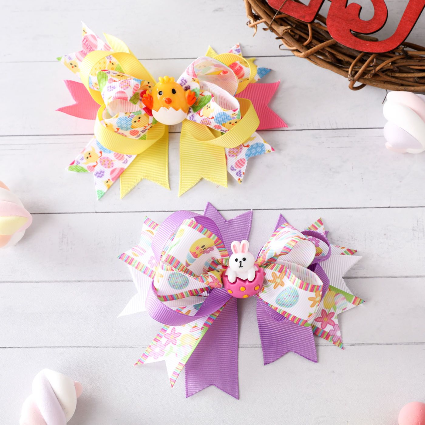 

2-pack Easter Ribbed Bow Hair Clips for Girl (Random Printing Position)