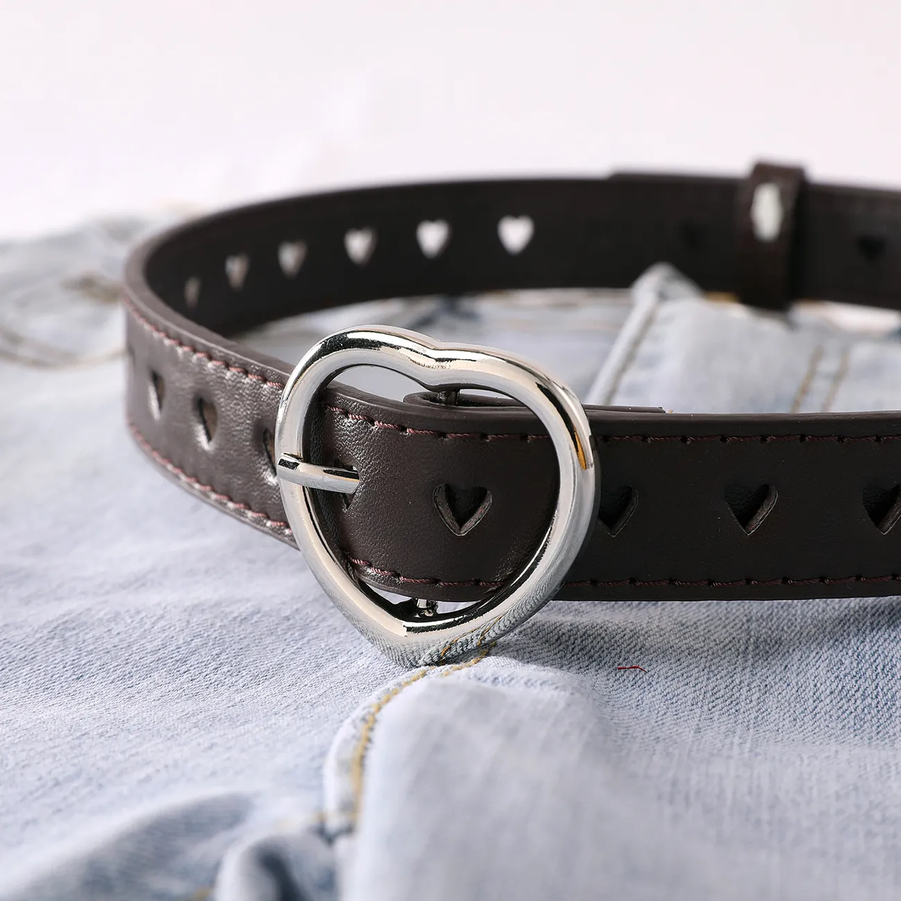 cinturón de hebilla de corazón en forma de corazón hueco de moda para niños Café big image 1