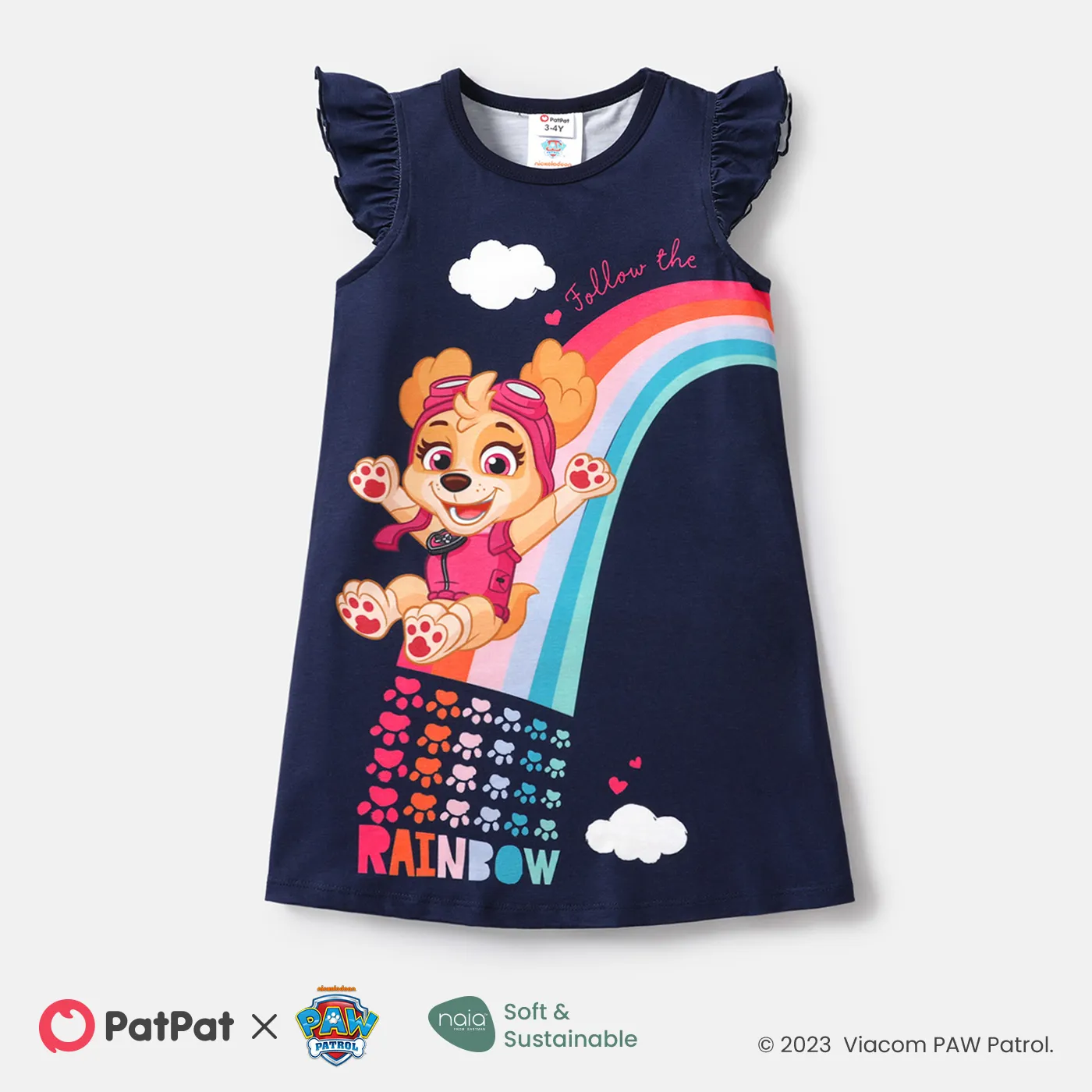 Patrulha Canina Criança Menina Mangas franzidas Bonito Vestidos azul tibetano