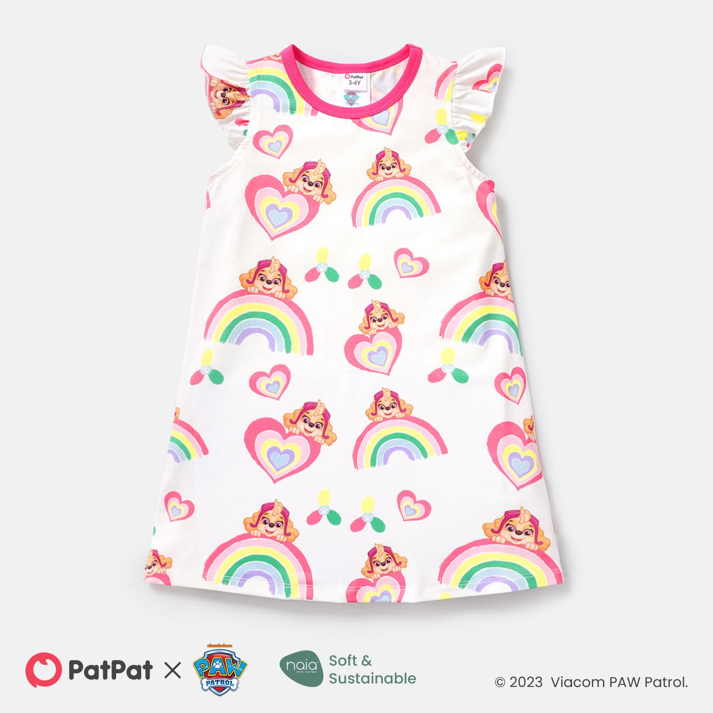 paw patrol toddler girl rainbow print flutter-sleeve dress