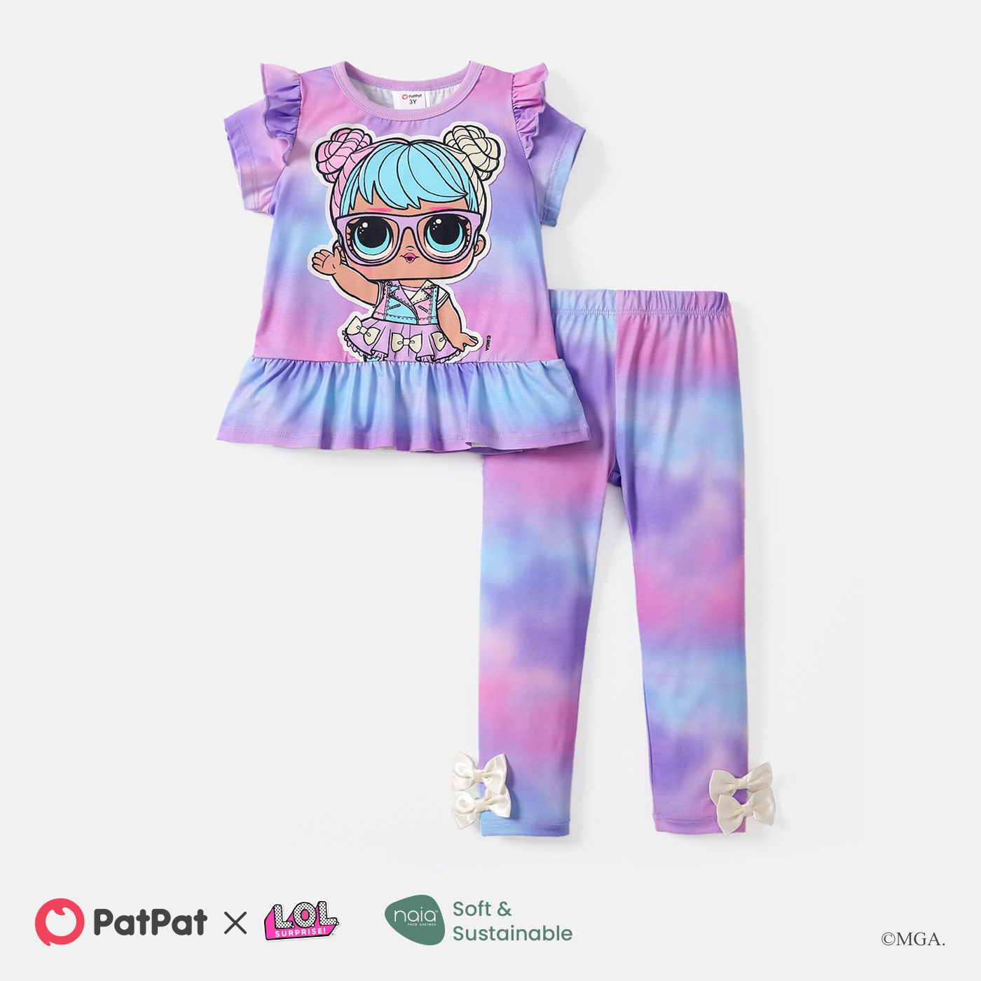 

L.O.L. SURPRISE! 2pcs Toddler Girl Mother's Day Naia Tie Dyed Tee and Bowknot Leggings Set