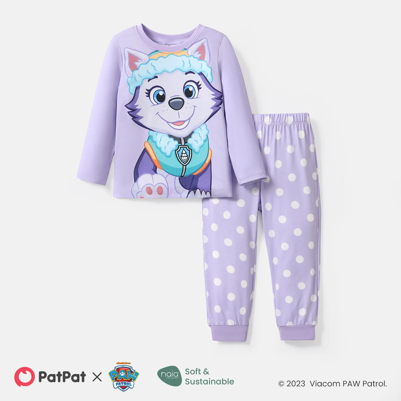 PAW Patrol 2pcs Toddler Girl/Boy Character Print Long-sleeve Tee and Polka dots/Stripe Pants Set Purple