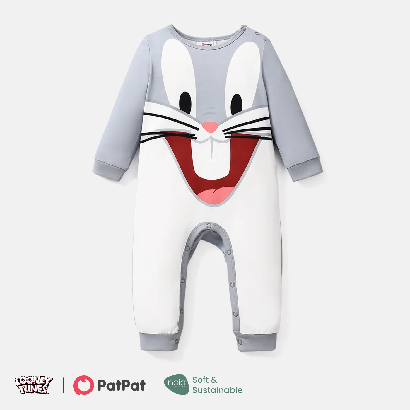 Looney Tunes Baby Girl/Boy Naia™ Character Print Long-sleeve Jumpsuit  gray