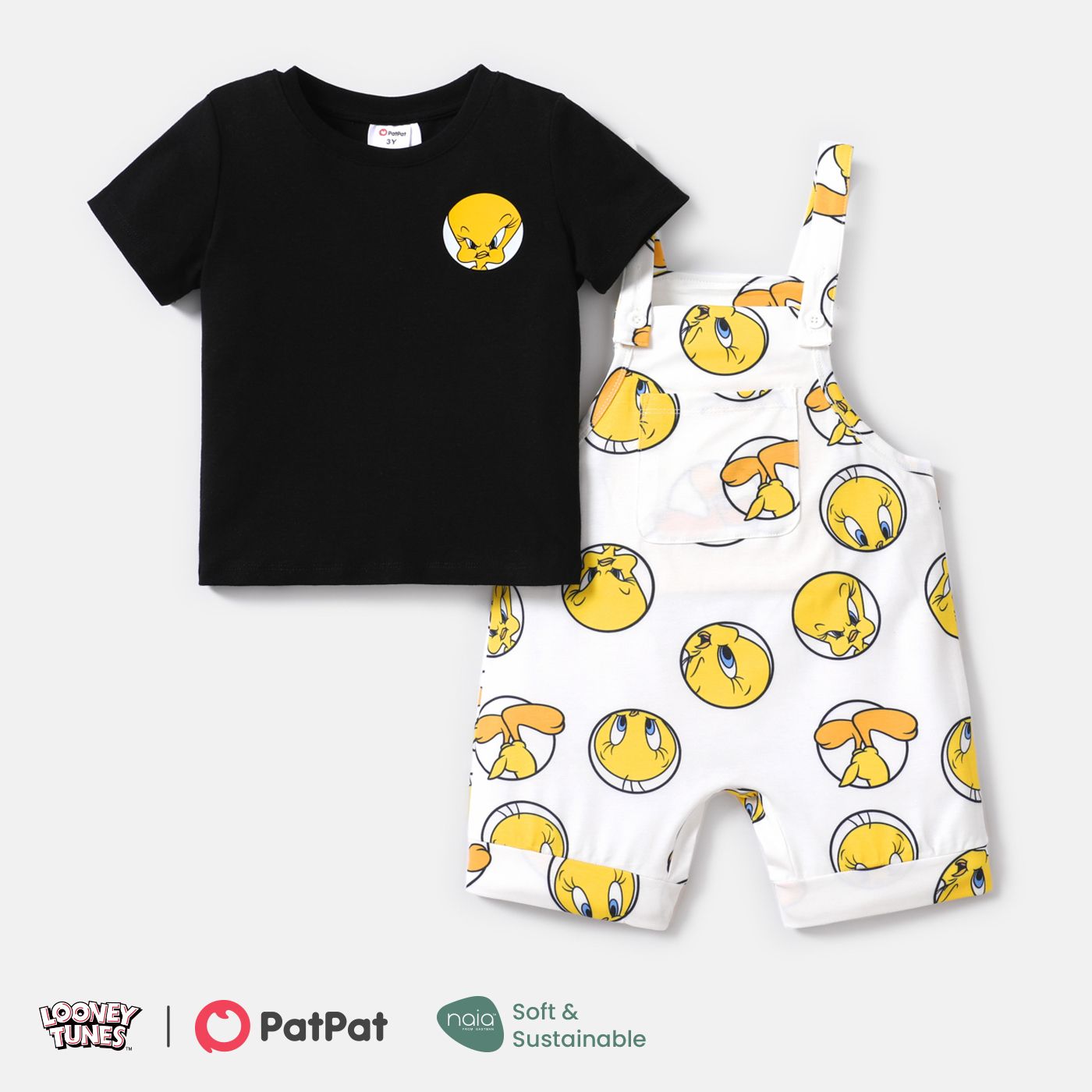 

Looney Tunes 2pcs Toddler Boy Short-sleeve Cotton Tee and Naia Overalls Set