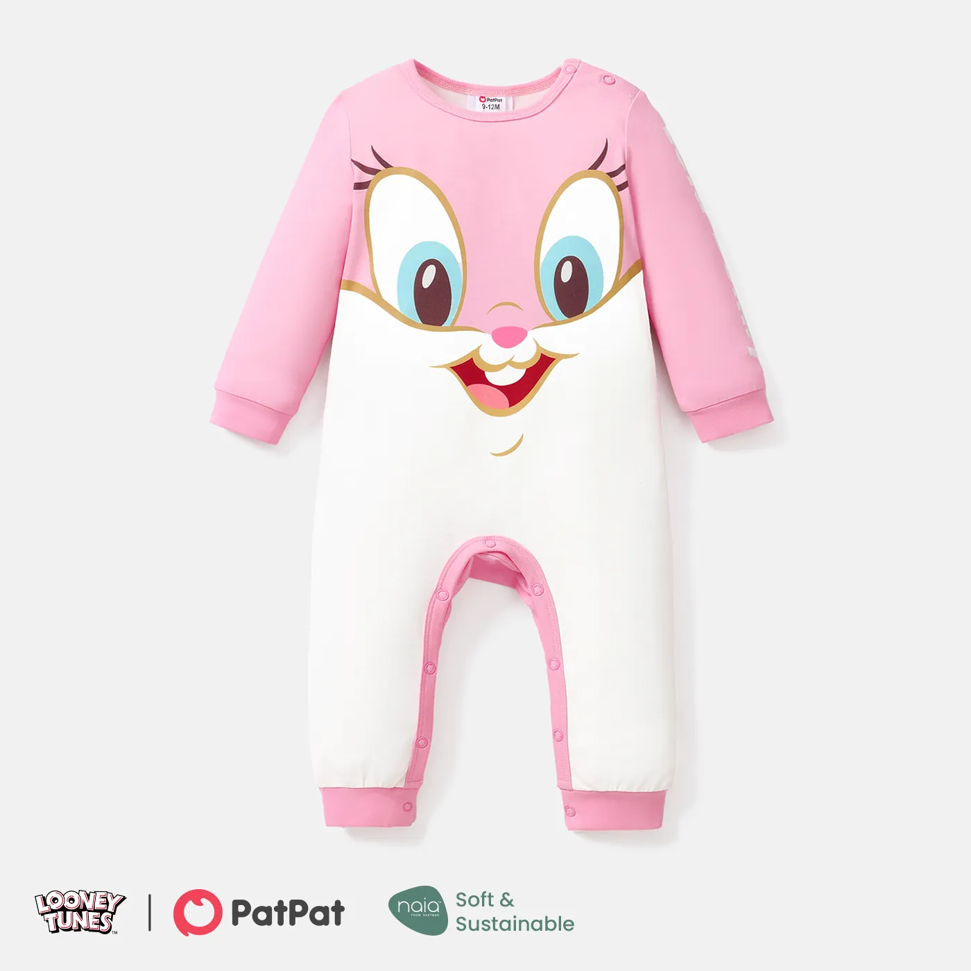 Looney Tunes Baby Girl/Boy Naia™ Character Print Long-sleeve Jumpsuit  Pink big image 1
