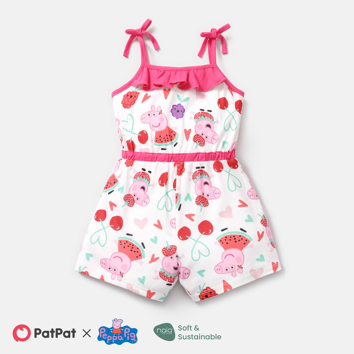 

Peppa Pig Toddler Girl Naia Ruffle Fruit Print Slip Rompres