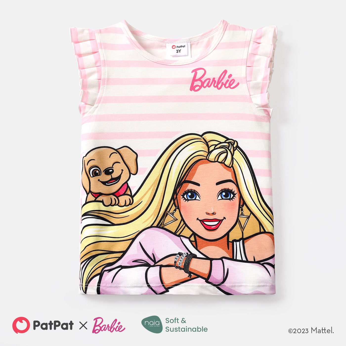 

Barbie Toddler Girl Naia Stripe Flutter-sleeve Tee