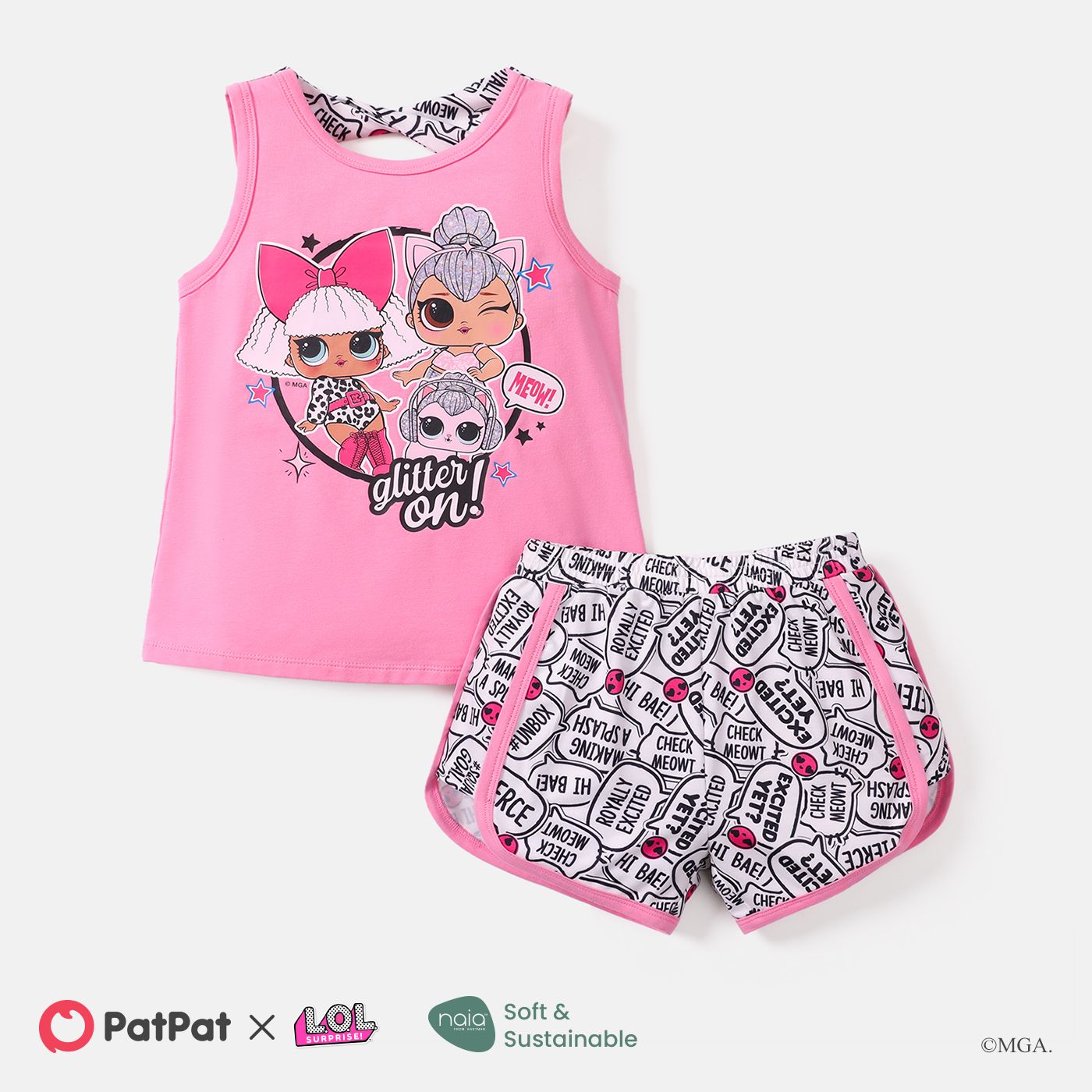 

L.O.L. SURPRISE! Toddler Girl 2pcs Naia™ Character Print Tank Top and Letter Print Shorts Set