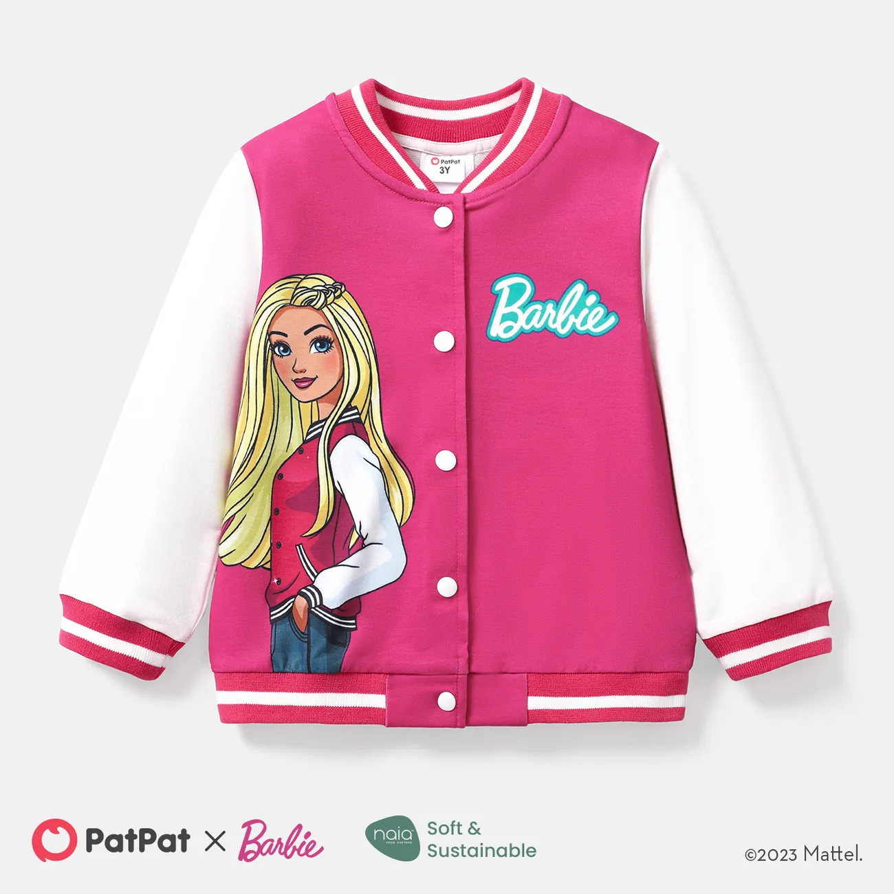 barbie toddler/kid girl naia™ Jaqueta bomber colorblock com estampa de letras  big image 1