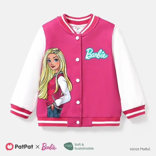 chaqueta bomber con bloques de color y estampado de letras naia™ de barbie para niñas pequeñas/niñas