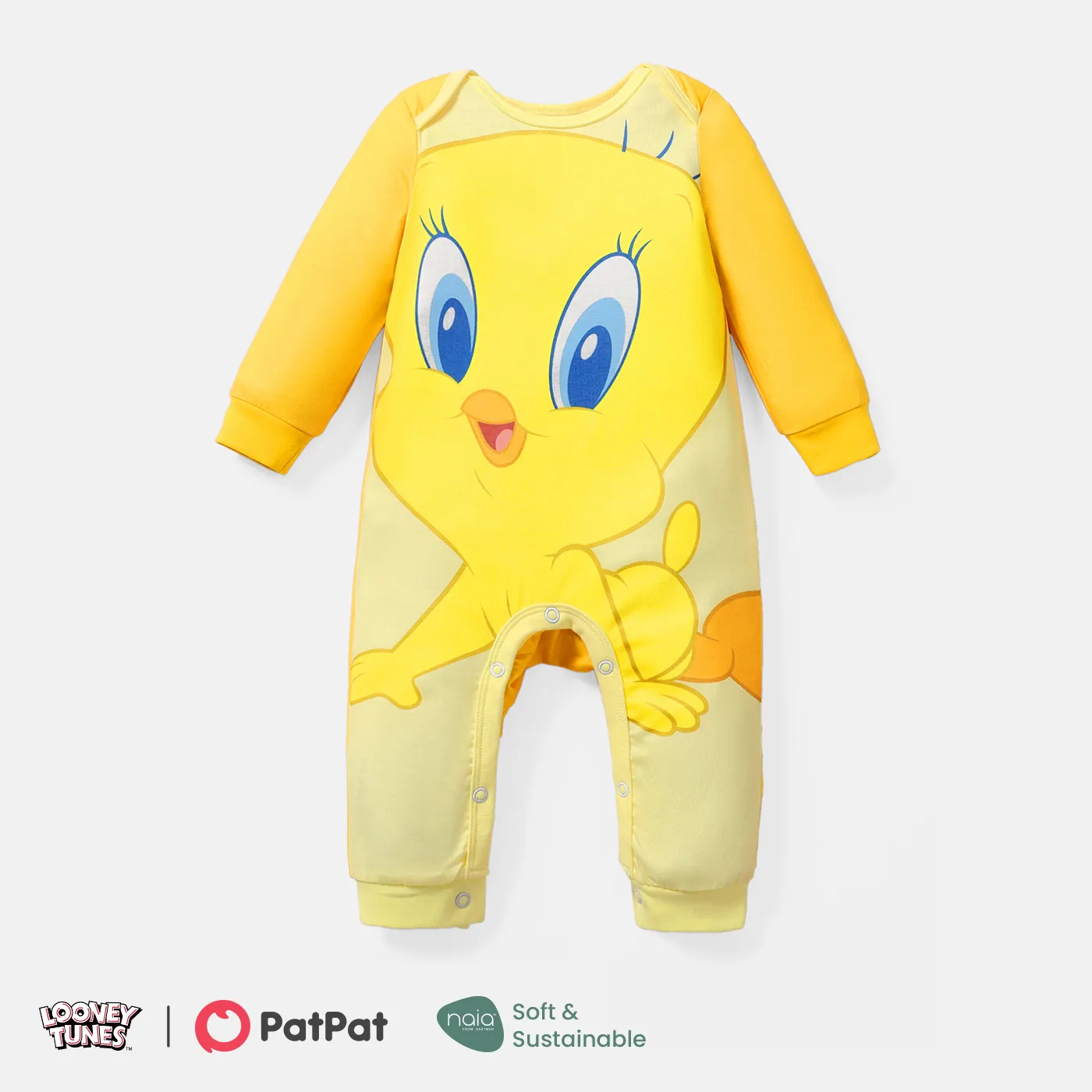 Looney Tunes Baby Boy/Girl Cartoon Animal Print Long-sleeve Naia™ Jumpsuit Yellow