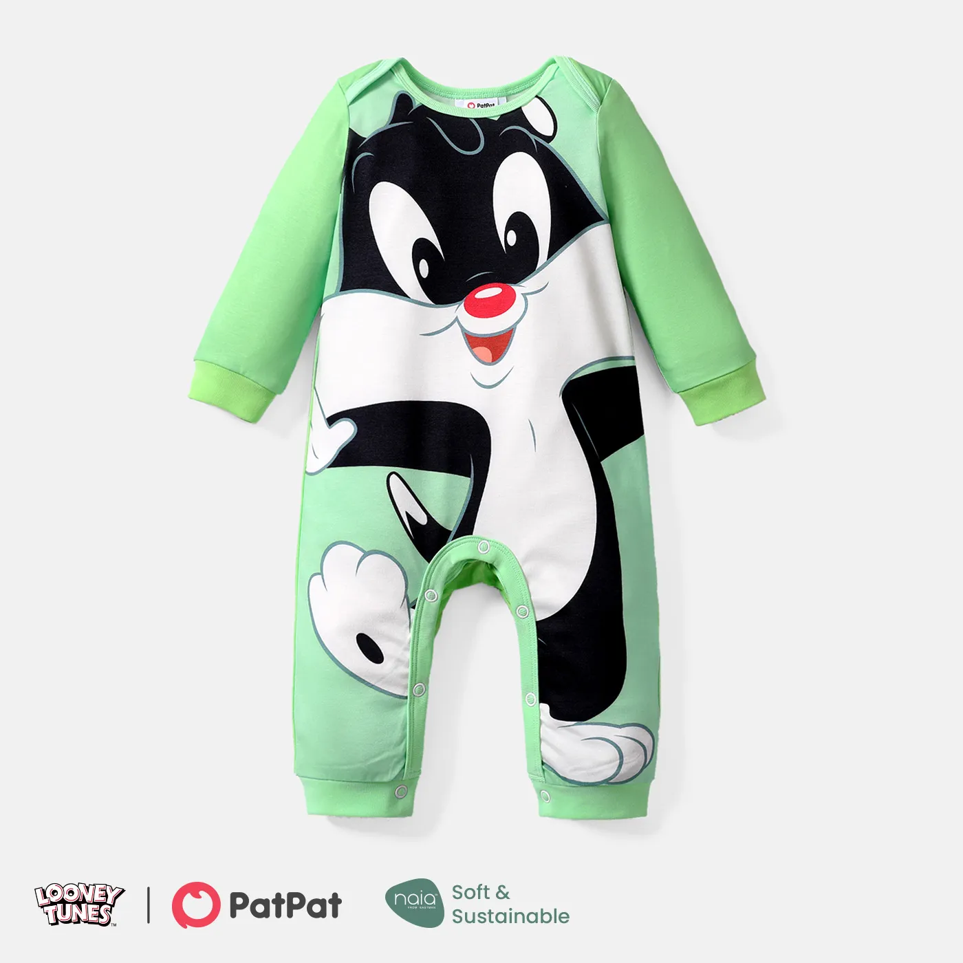 Looney Tunes Baby Boy/Girl Cartoon Animal Print Long-sleeve Naia™ Jumpsuit Green