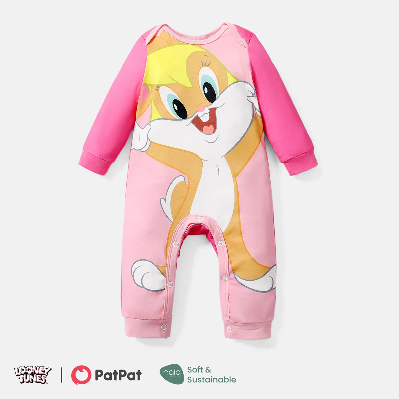 Looney Tunes Baby Boy/Girl Cartoon Animal Print Long-sleeve Naia™ Jumpsuit Pink big image 1