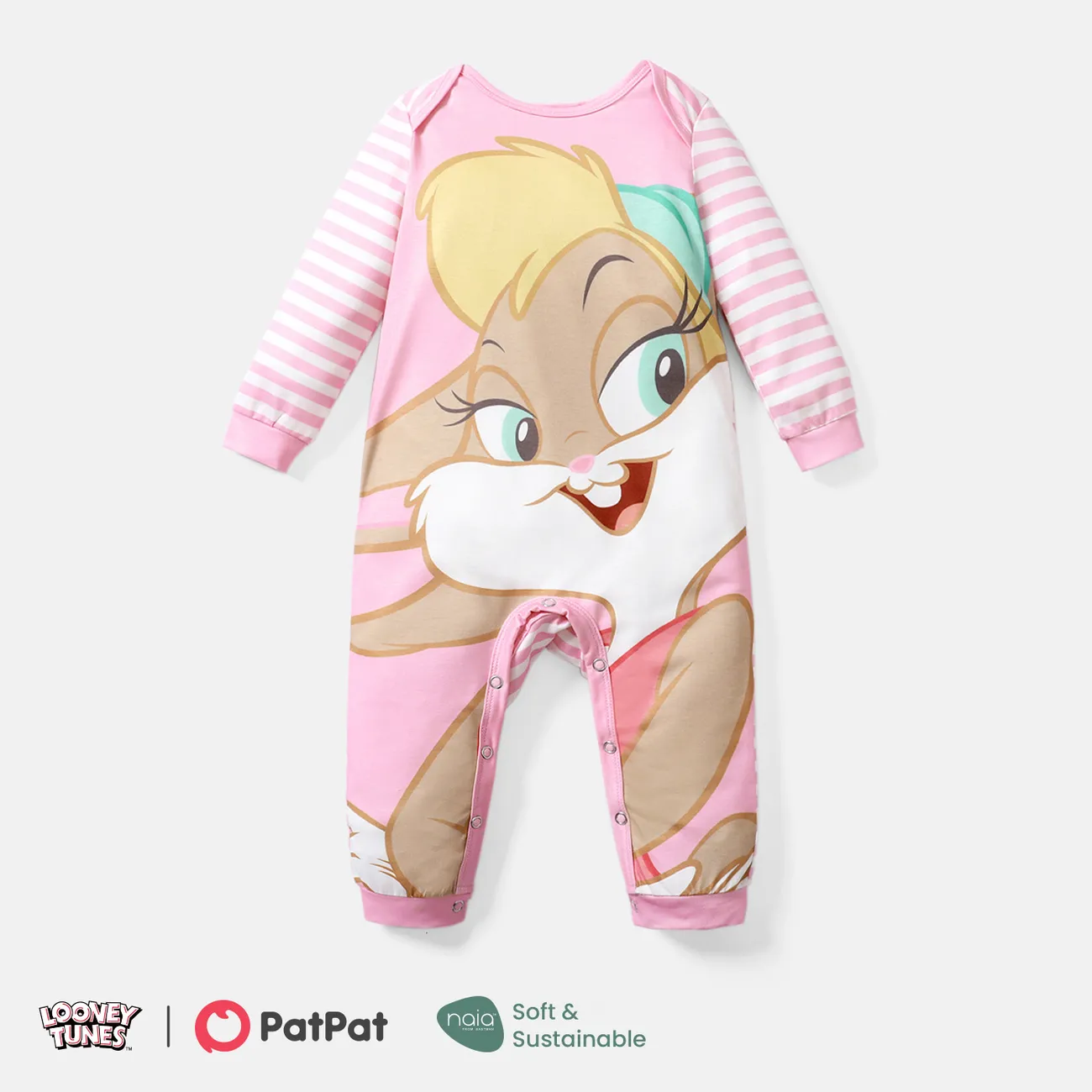 Looney Tunes Baby Boy/Girl Cartoon Animal Print Striped Long-sleeve Naia™ Jumpsuit  big image 1