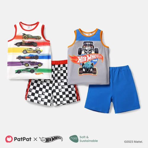 Hot Wheels 2pcs Toddler Boy Naia Colorblock Tank Top and Elasticized Cotton Shorts set