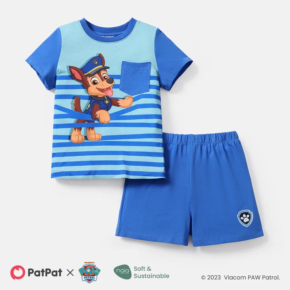 PAW Patrol 2pcs Toddler Boy Naia Stripe Short-sleeve Tee and Cotton Shorts Set big image 1