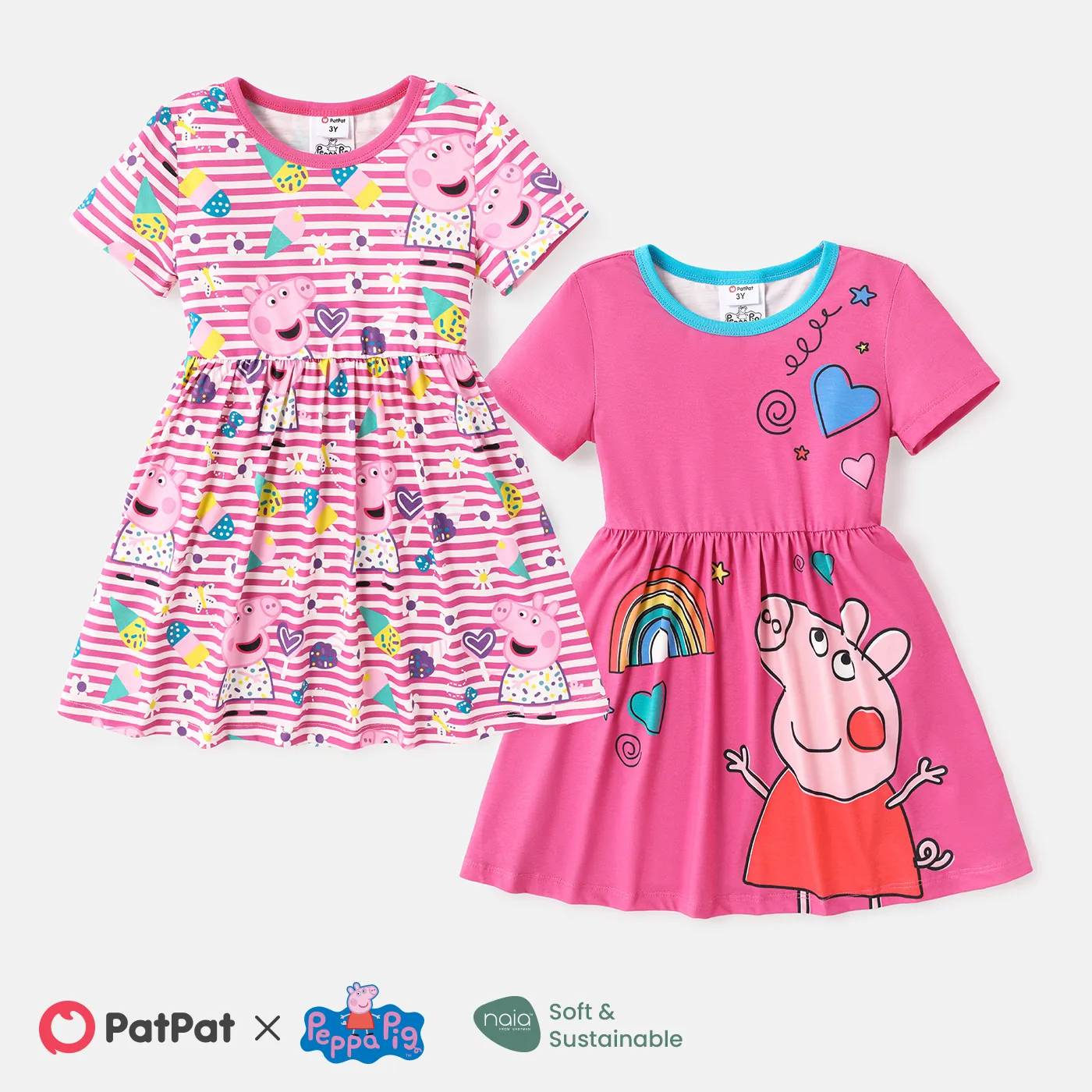 Peppa Pig Toddler Girl Mother's Day Stripe/Heart Print Short-sleeve Dress