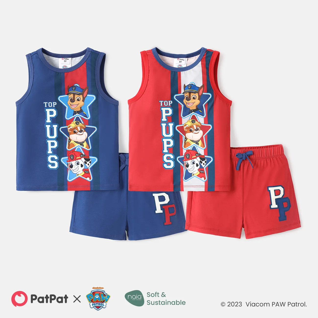 PAW Patrol 2pcs Toddler Boy Letter Print Tank Top and Elasticized Shorts Set Red big image 1