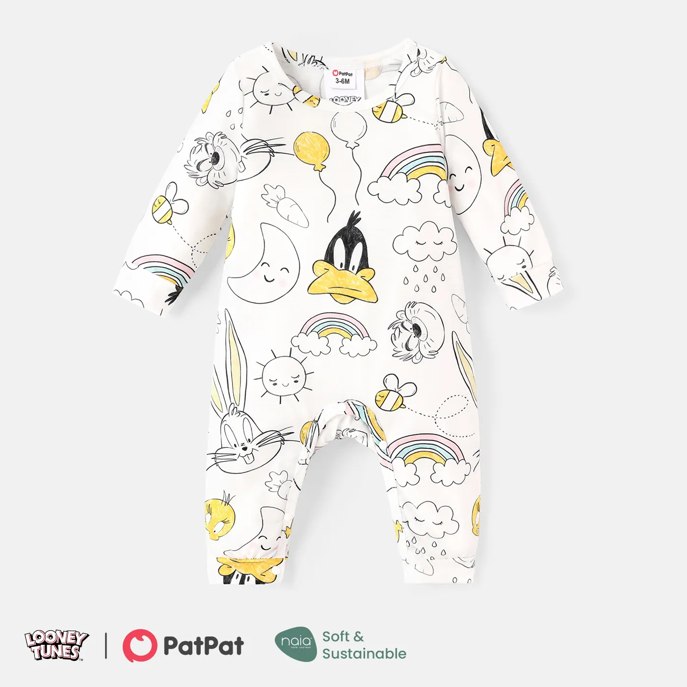 Looney Tunes Bebé Unissexo Casual Manga comprida Macacão Branco