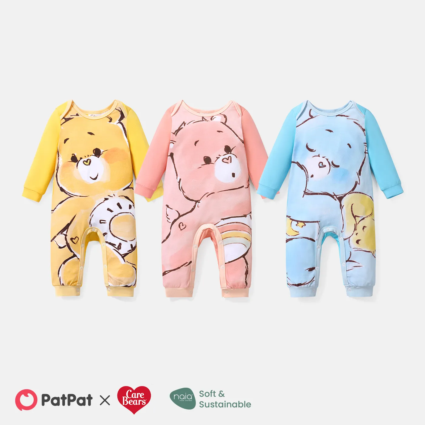 Care Bears Baby Boy/Girl Cartoon Bear Print Long-sleeve Cotton Jumpsuit