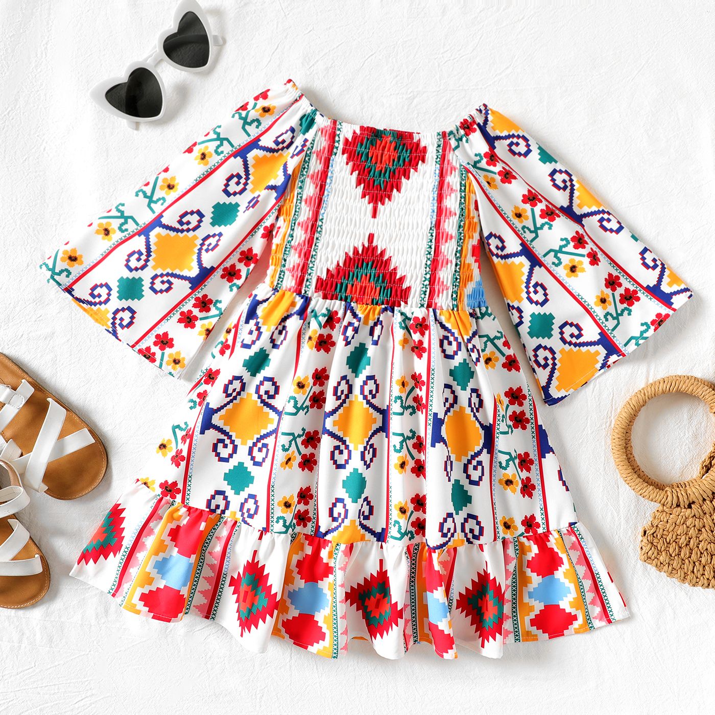

Kid Girl Allover Print Smocked Dress