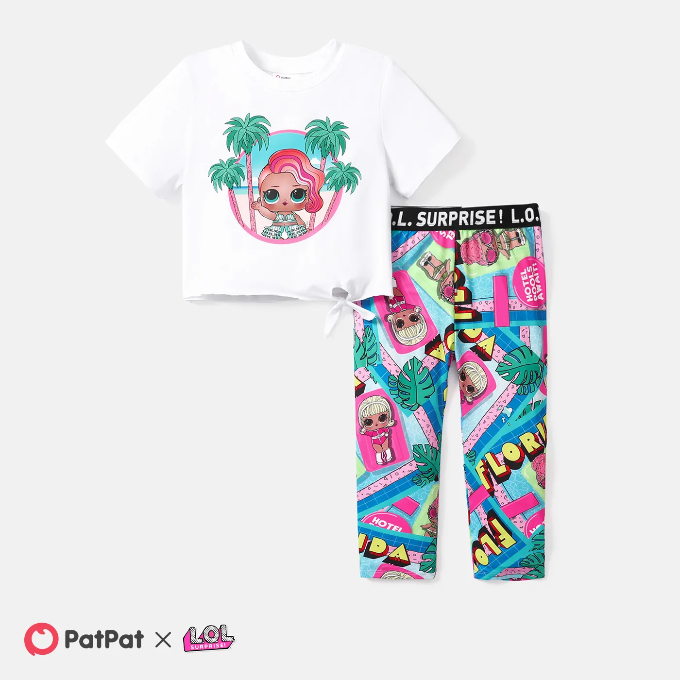 

L.O.L. SURPRISE! Kid Girl 2pcs Tie Knot Cotton Tee and Allover Print Leggings Set