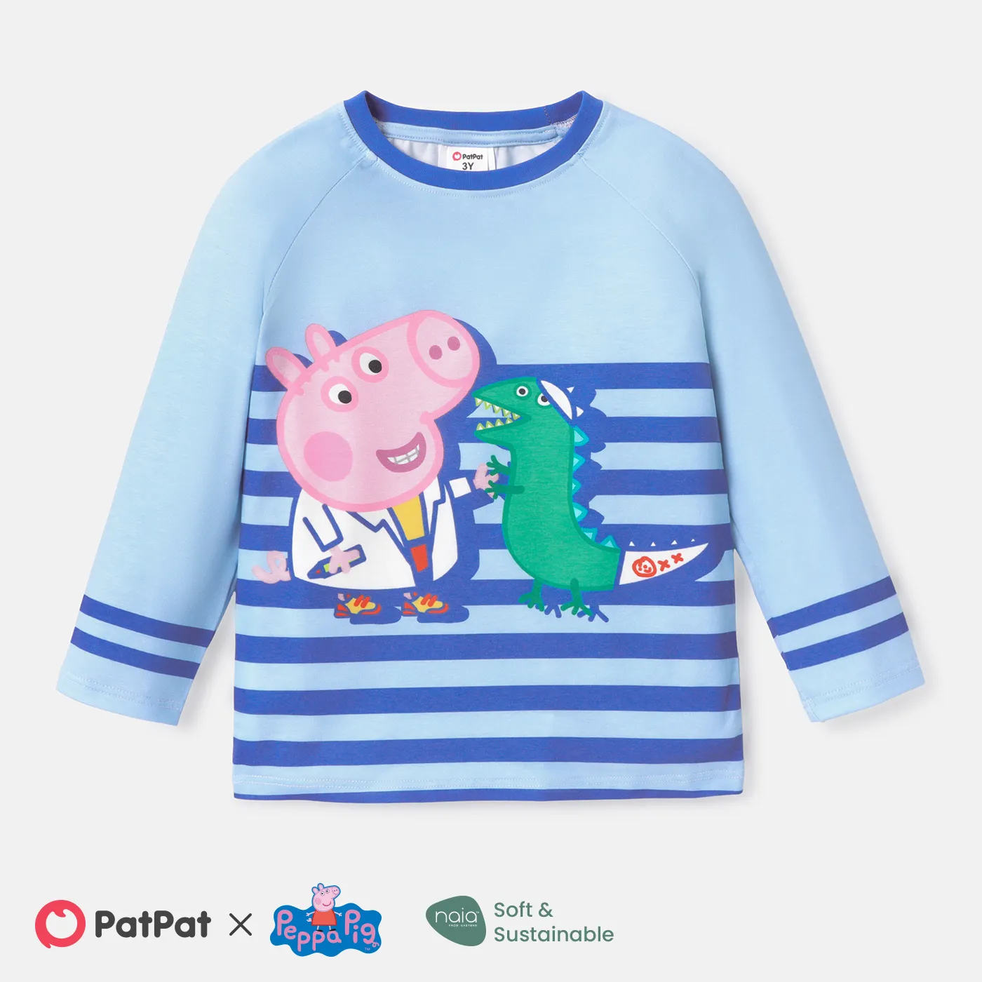 Peppa Pig Toddler Girl/Boy Striped Long-sleeve Tee Blue big image 1