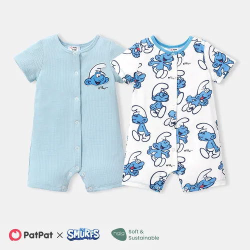 The Smurfs Baby Boy/Girl Short-sleeve Solid Waffle or Allover Print Naia™ Romper