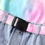 2pcs Kid Girl Tie Dye Cotton Tank Top and Raw Hem Belted Denim Skirt Set  image 4