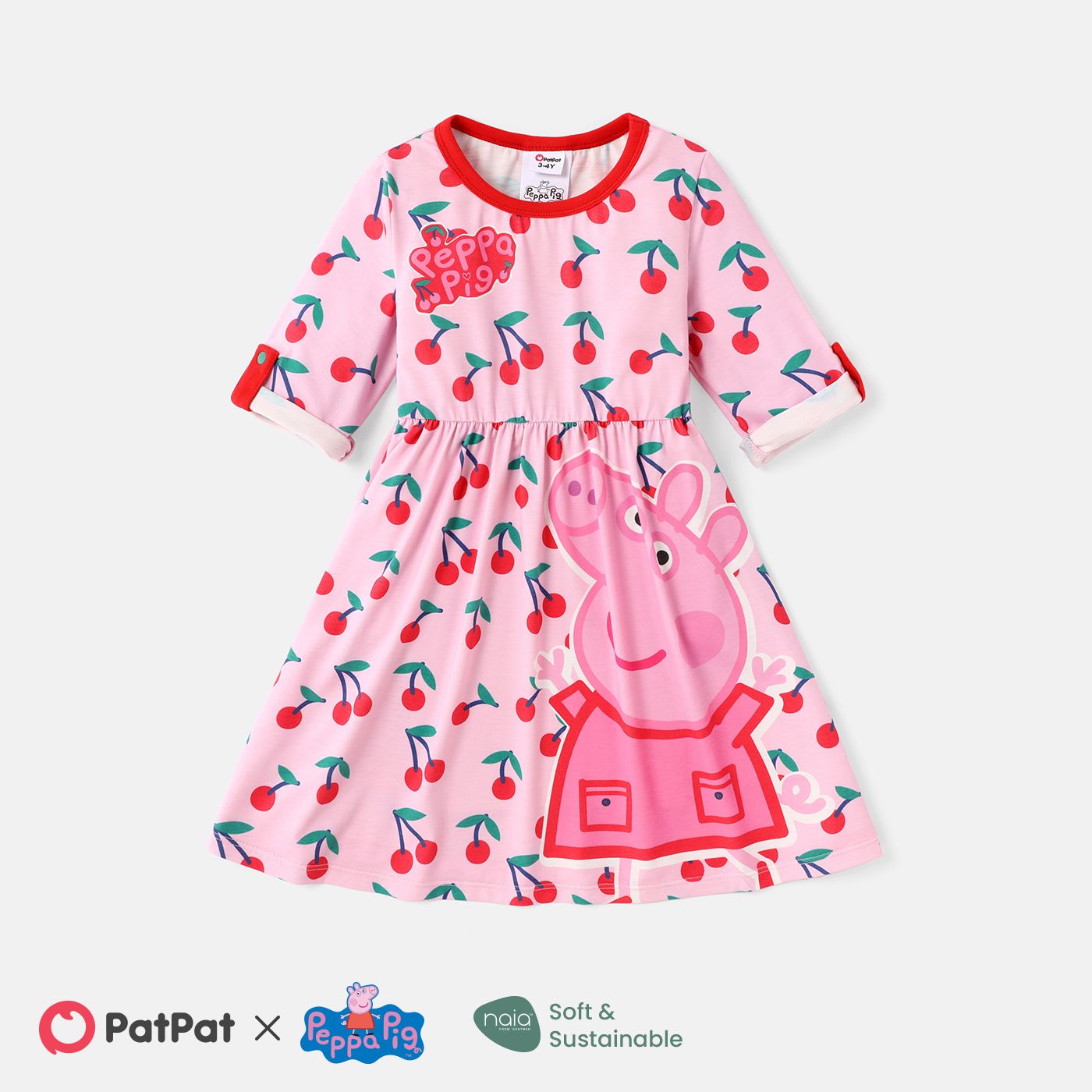 

Peppa Pig Toddler Girl Cherry Print 3/4 Sleeve Dress
