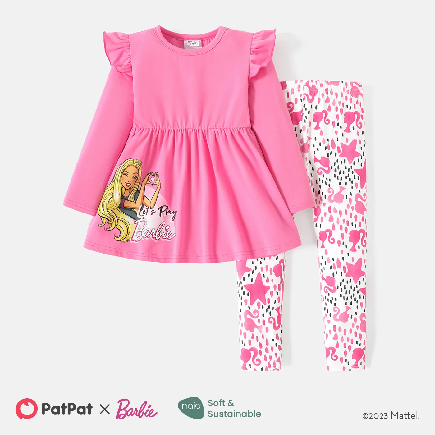 Barbie أطقم 2 - 6 سنوات حريمي حافة كشكشة شخصيات زهري big image 1