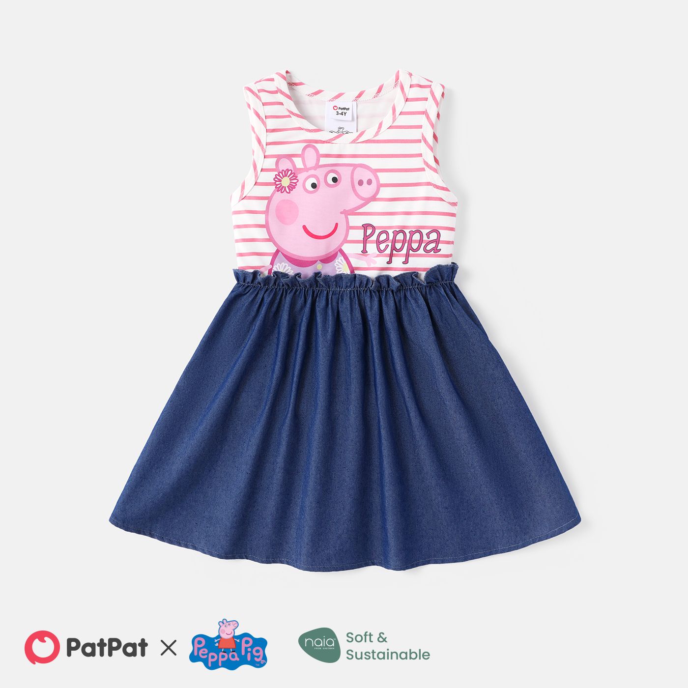 

Peppa Pig Toddler Girl Stripe Denim Splice Sleeveless Cotton Dress