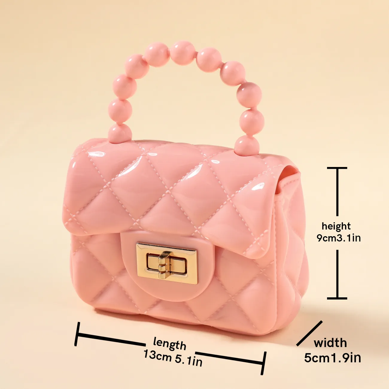 女童純色幾何菱形珍珠手提包手拿包錢包 粉色 big image 1