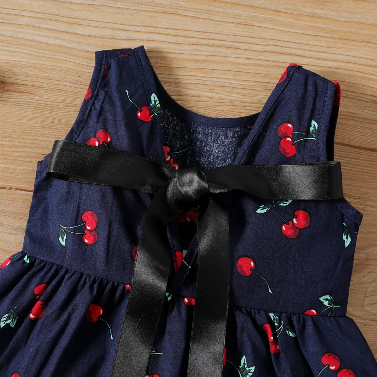 100% Cotton Cherry Print Backless Sleeveless Baby Dress Royal Blue big image 1