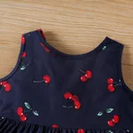 100% Cotton Cherry Print Backless Sleeveless Baby Dress Royal Blue image 3