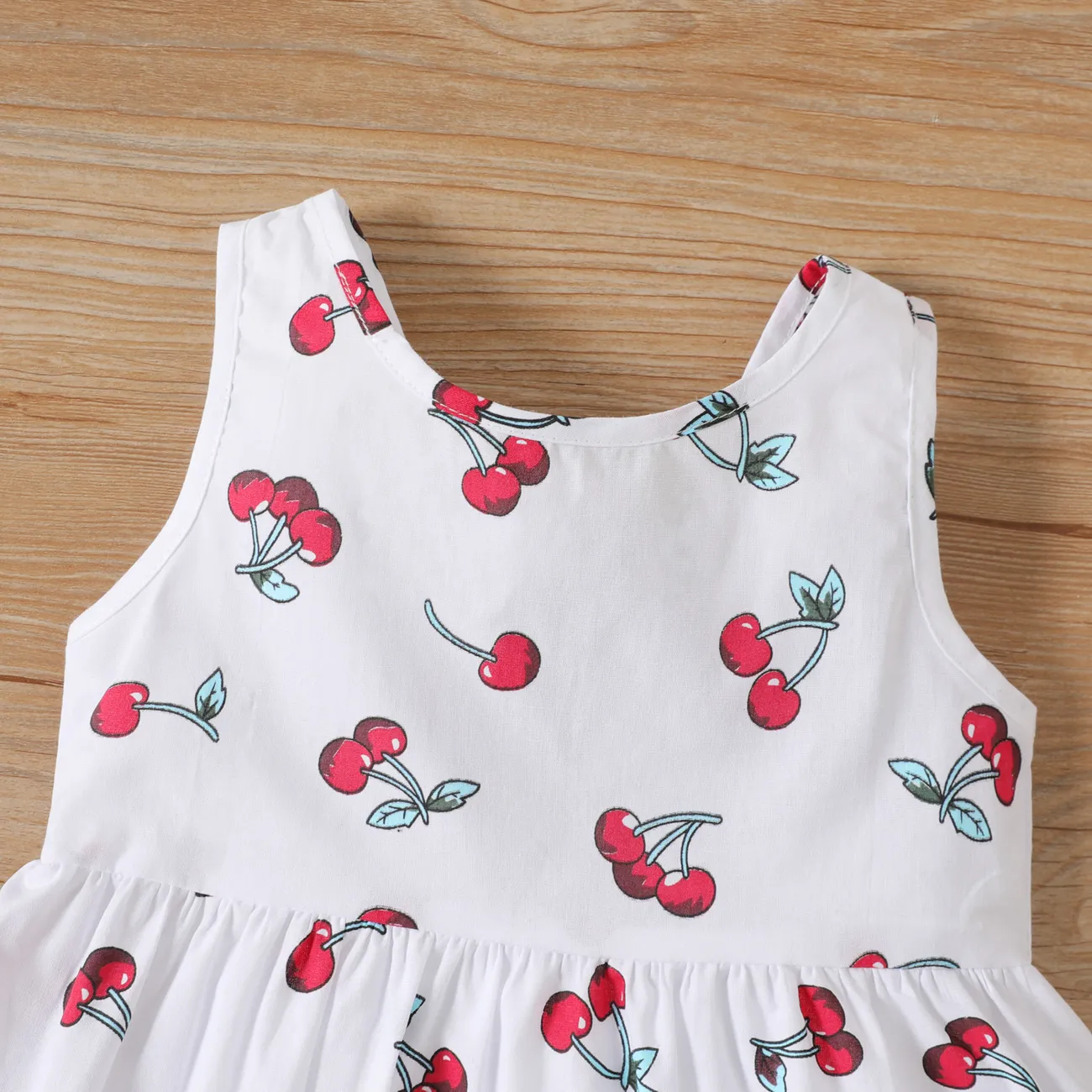 100% Cotton Cherry Print Backless Sleeveless Baby Dress White big image 1