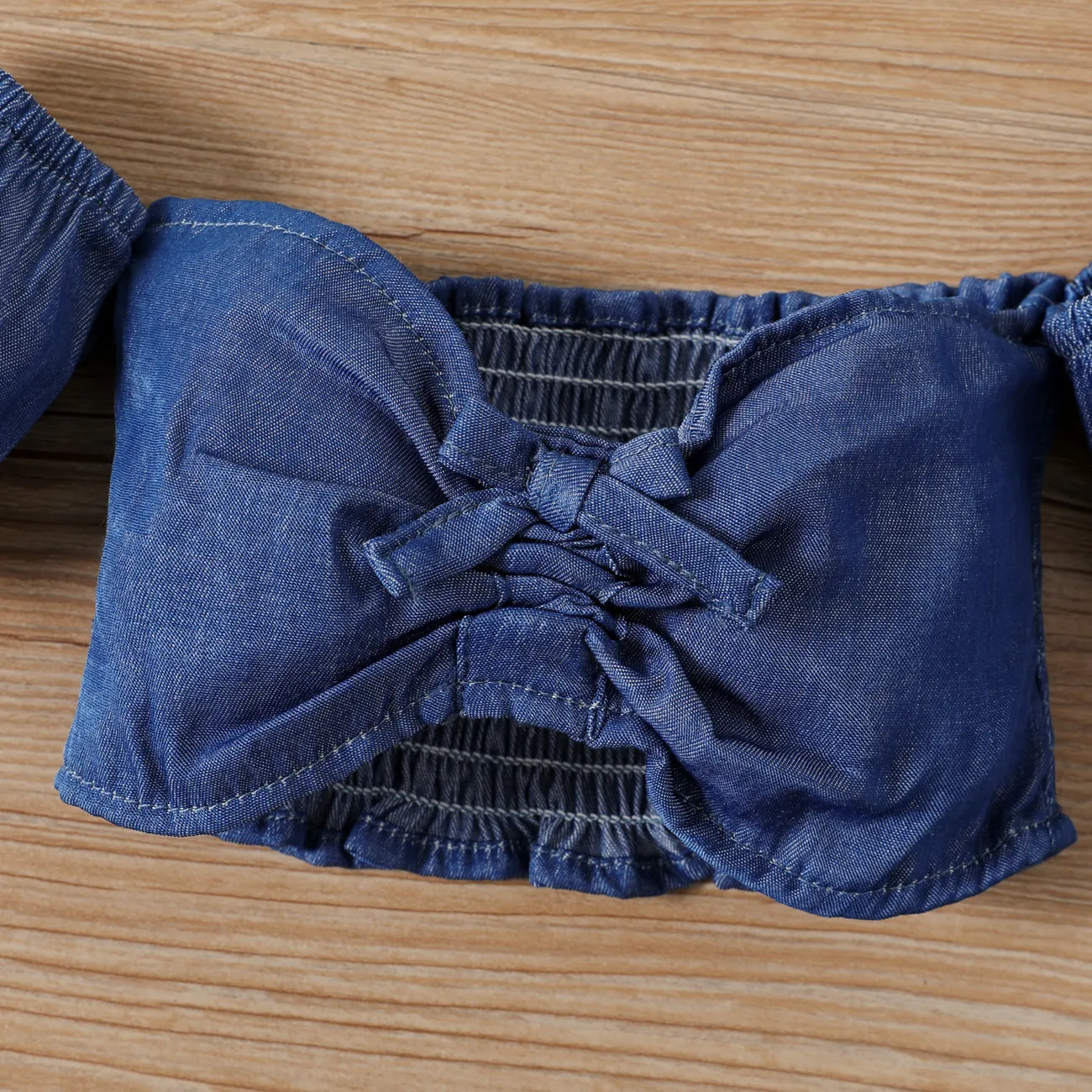3 pièces Bébé Épaules dénudées Tendance Manches courtes Costume jupe Bleu big image 1