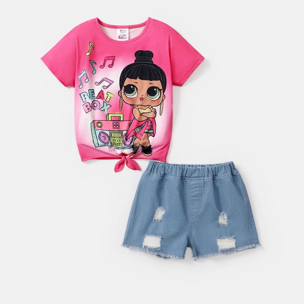 L.O.L. SURPRISE! Toddler/Kid Girl 2pcs Character Print Naia™ Short-sleeve Tee and Ripped Denim Shorts Set  big image 6