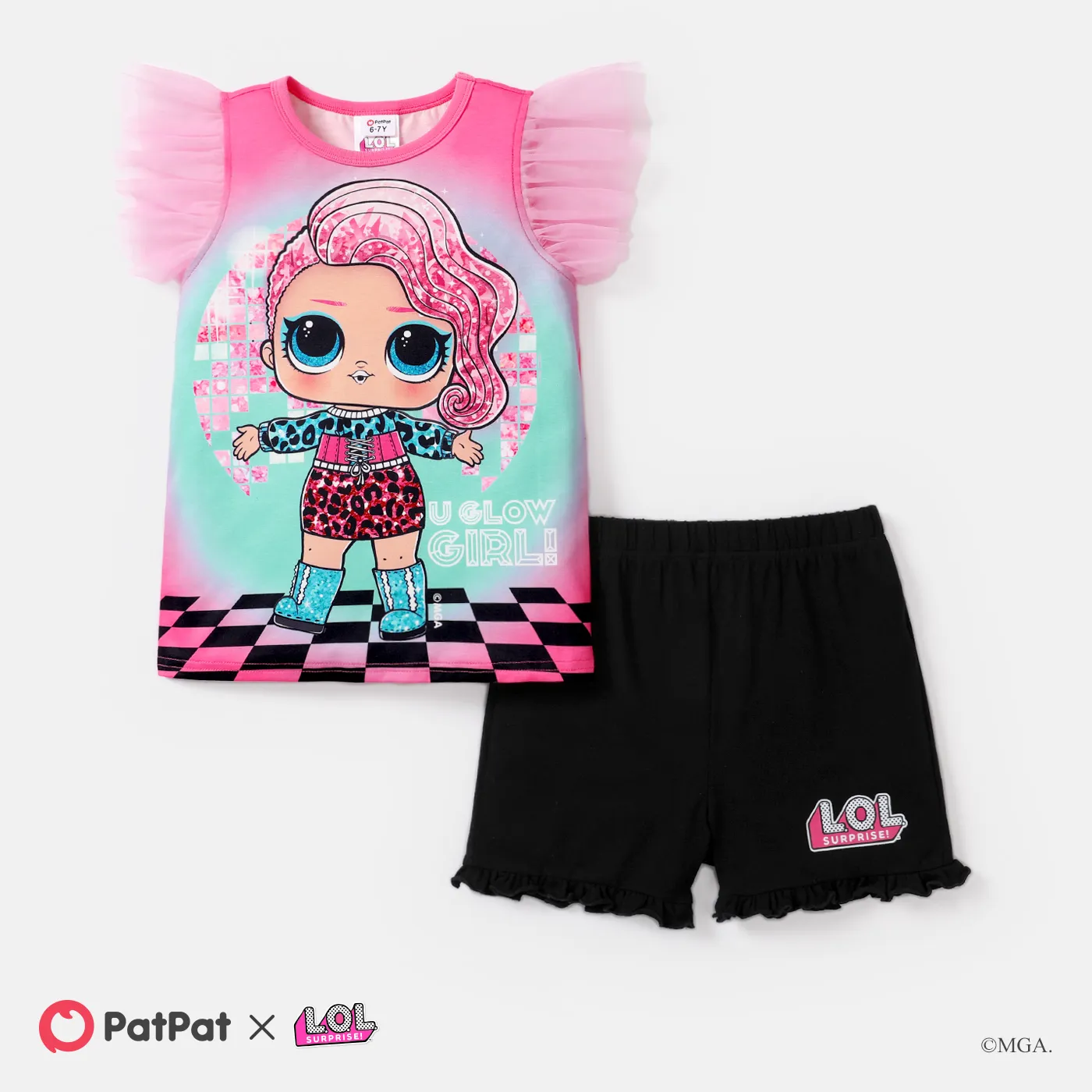 

L.O.L. SURPRISE! Toddler/Kid Girl 2pcs Character Print Naia™ Flutter-sleeve Top & Shorts Set