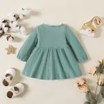 Baby Girl Solid Waffle Textured Ruffled Button Front Long-sleeve Dress  image 3